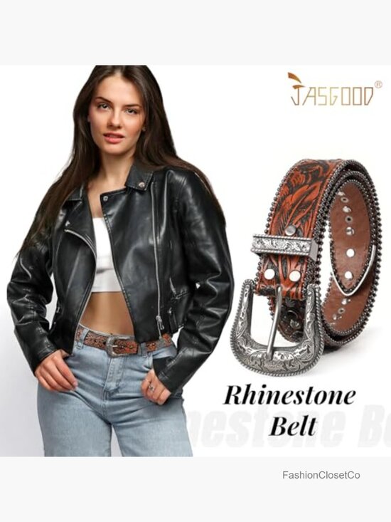 Rhinestone Studded Western Belt with Removable Buckle for Men Women main image 5